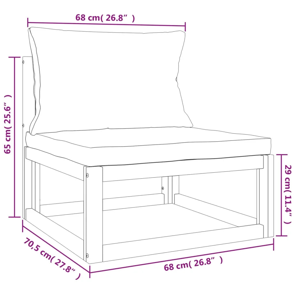 Set Salotto da Giardino 4pz con Cuscini Tortora Legno Massello 3155246