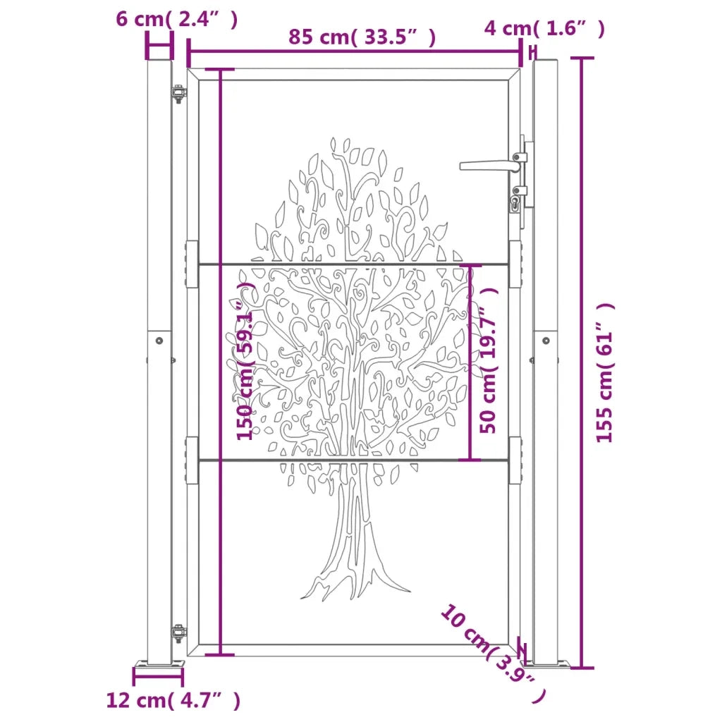 Cancello da giardino antracite 100x150 cm in acciaio con design ad albero 153157