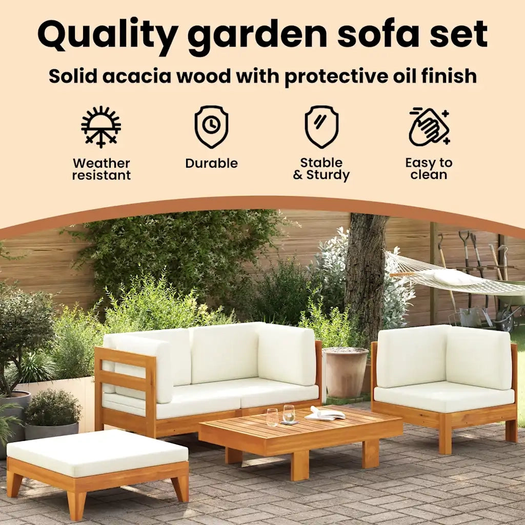 Set Divani Giardino 2 pz Cuscini Bianco Crema in Legno d'Acacia cod mxl 70664
