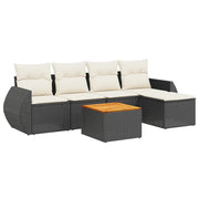 Set Divano da Giardino 6 pz | Set Salotto da Giardino con Cuscini Nero in Polyrattan