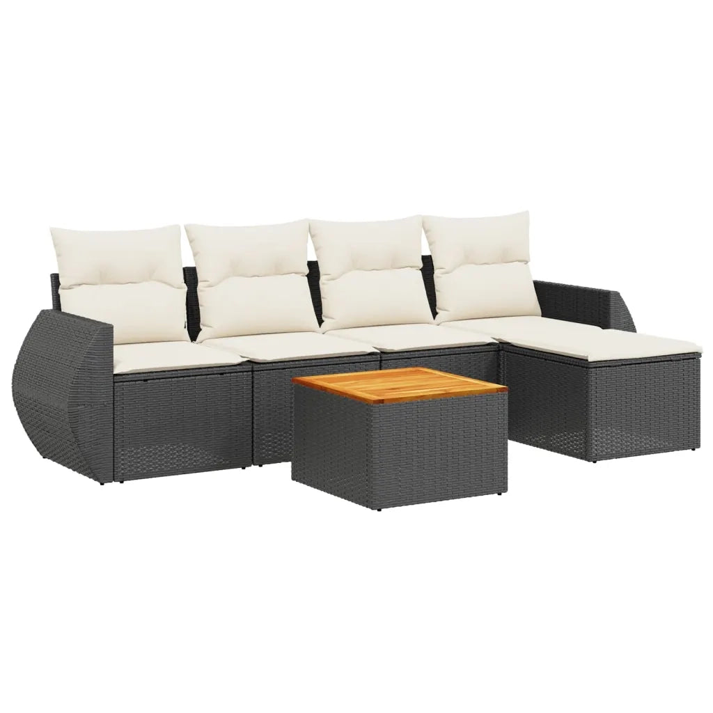 Set Divano da Giardino 6 pz | Set Salotto da Giardino con Cuscini Nero in Polyrattan