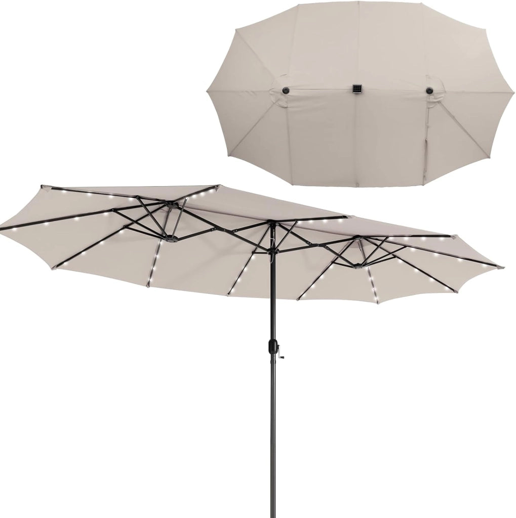 Ombrellone da Giardino Doppio 470 x 280 x 246,5 cm con LED, Ombrellone Rettangolare con Manovella, Ombrellone da Balcone Grande, Ombrellone da Patio per Piscina, Cortile senza Base