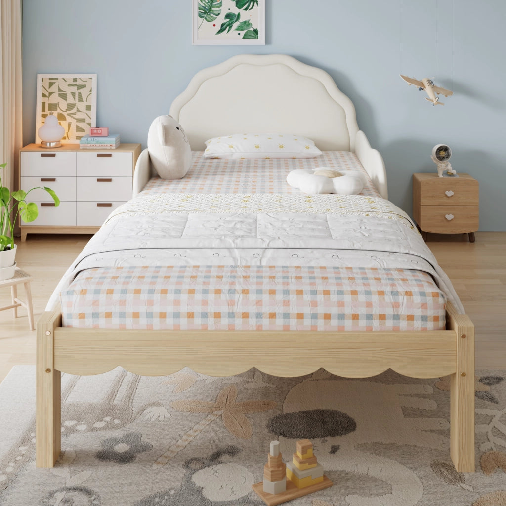 Letto imbottito per bambini 90x200 cm in legno beige