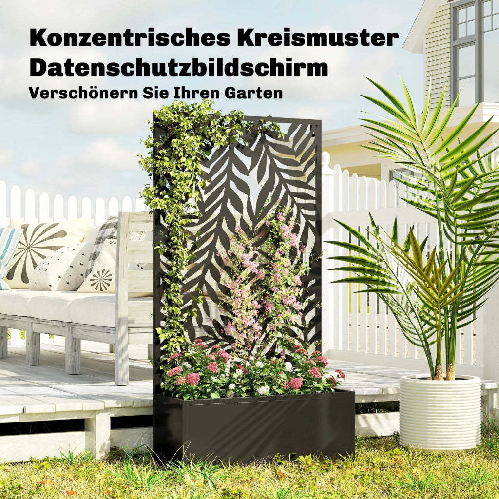 Vaso per piante con graticcio e motivo foglie tropicali ¨C zephmum ¨C Nero 61x23x113 cm