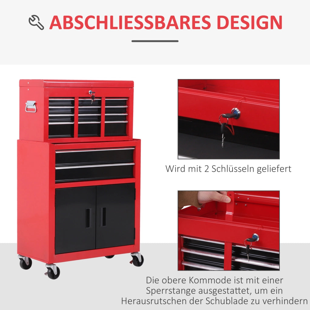 Mobiletto per attrezzi con cassetti, rollabile, 6 cassetti, metallo, rosso ¨C zephmum ¨C 60x40x138