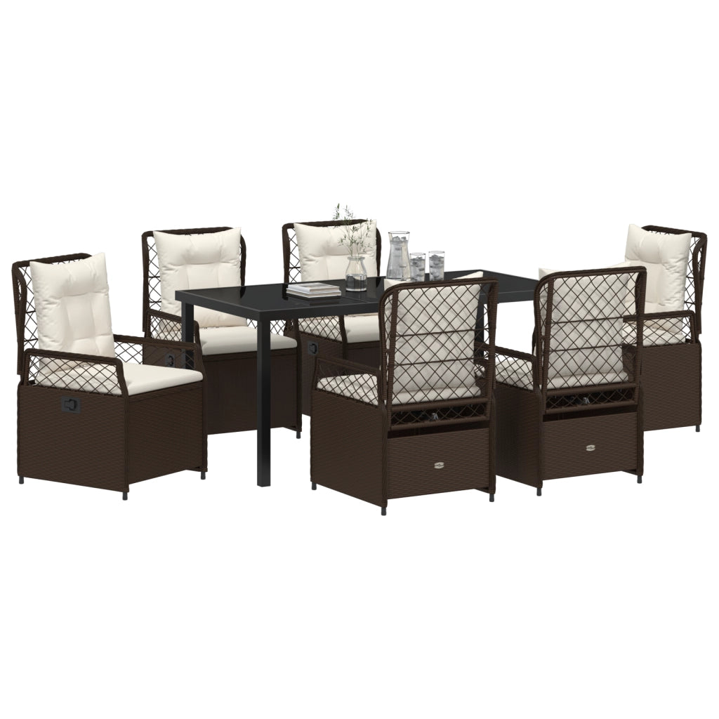 Set da Pranzo da Giardino 7 Pezzi Marrone Polyrattan