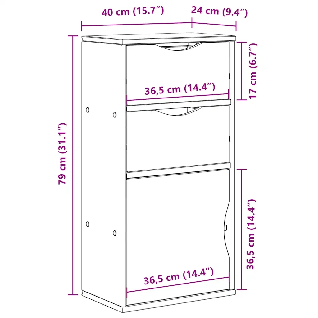 Armadietto Laterale con Cassetti ODDA 40x24x79 cm Legno di Pino 4103597