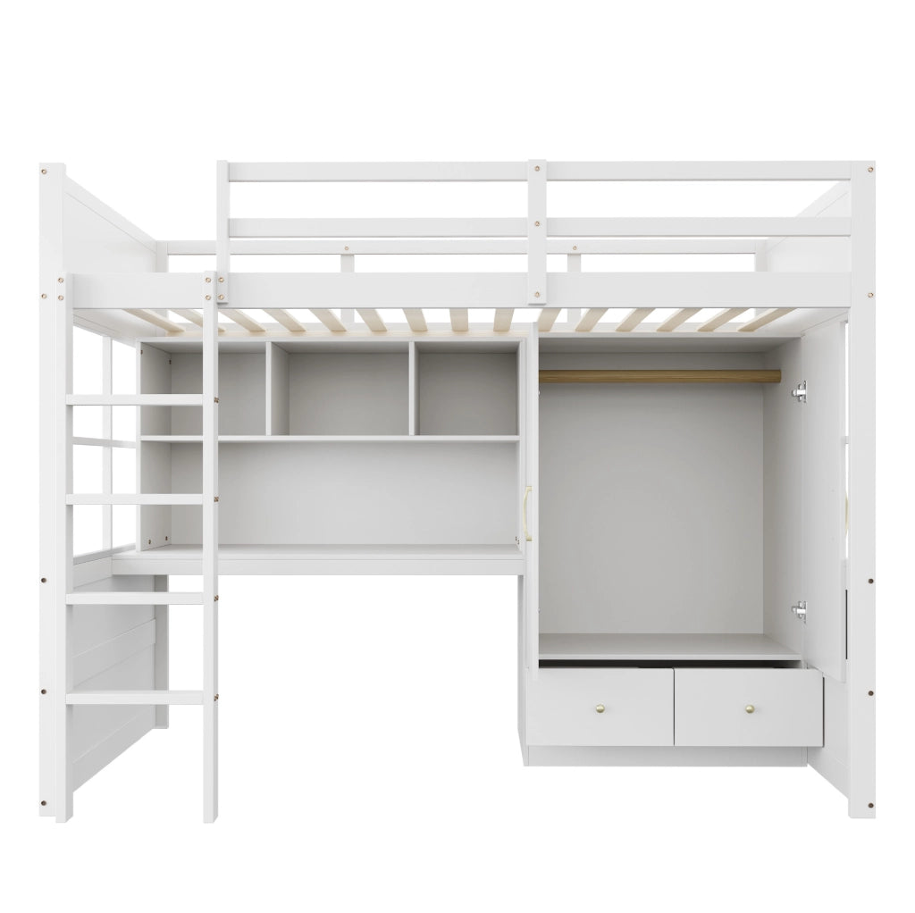 Letto a soppalco 90x200 cm con scrivania e armadio