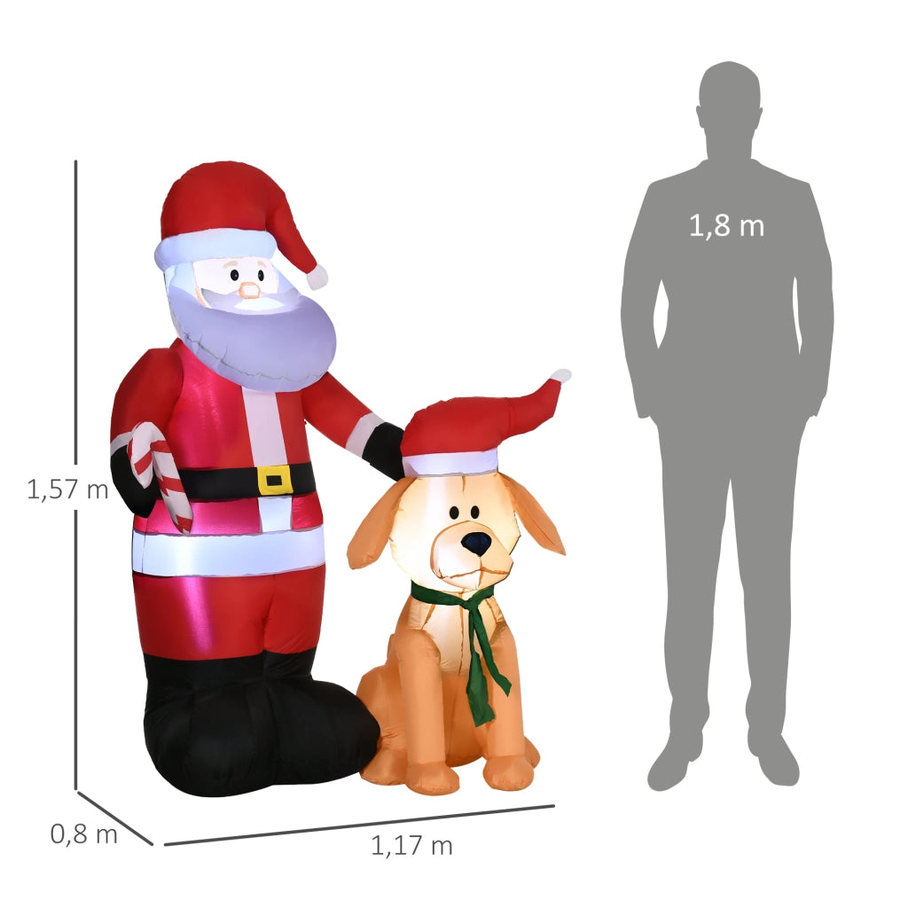 Babbo Natale Gonfiabile con Cane ¨C Xylo ¨C LED Multicolore 117x80x157cm