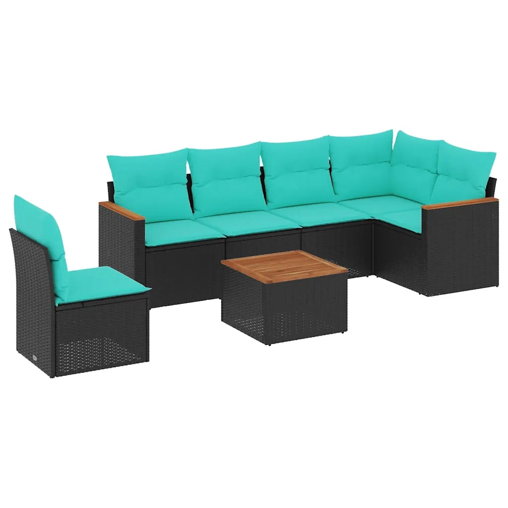 Set Divani da Giardino 7 pz con Cuscini Nero in Polyrattan 3226022