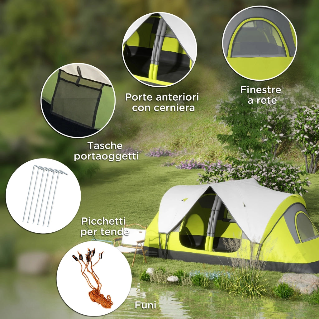 Tenda da Campeggio 6 Posti ¨C zephmum ¨C Verde Poliestere 450x215x180 cm