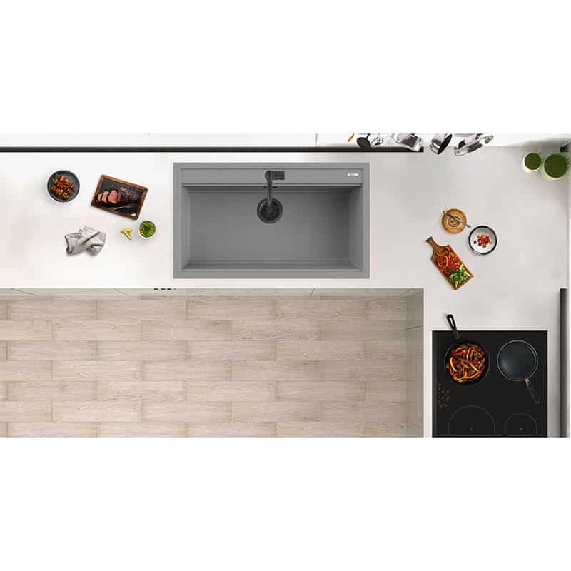 Lavello Quareco incasso 1 vasca 86×51 Prime 90 Granito Grigio QLP090GR
