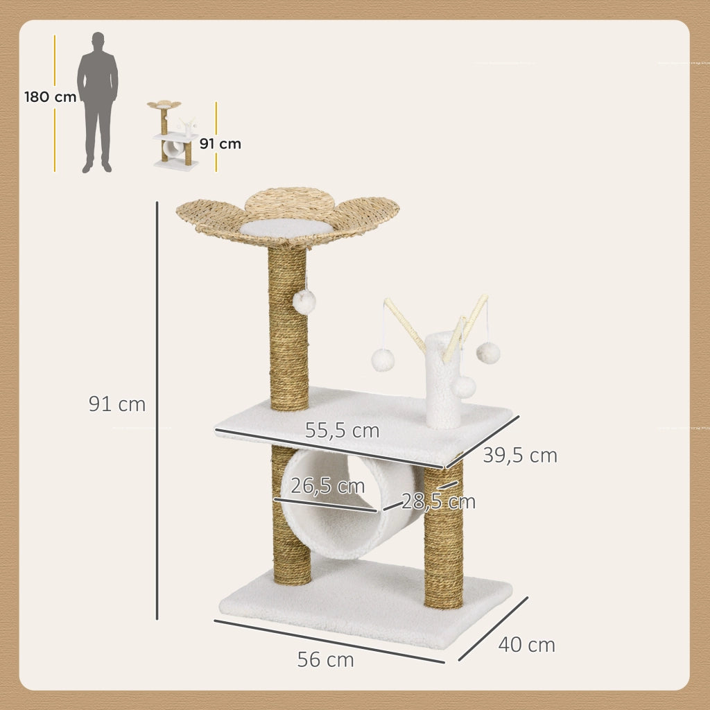 Arbre ¨¤ chat griffoir sisal tunnel plateforme peluche ¨C Zephmum ¨C 56x40x91 beige