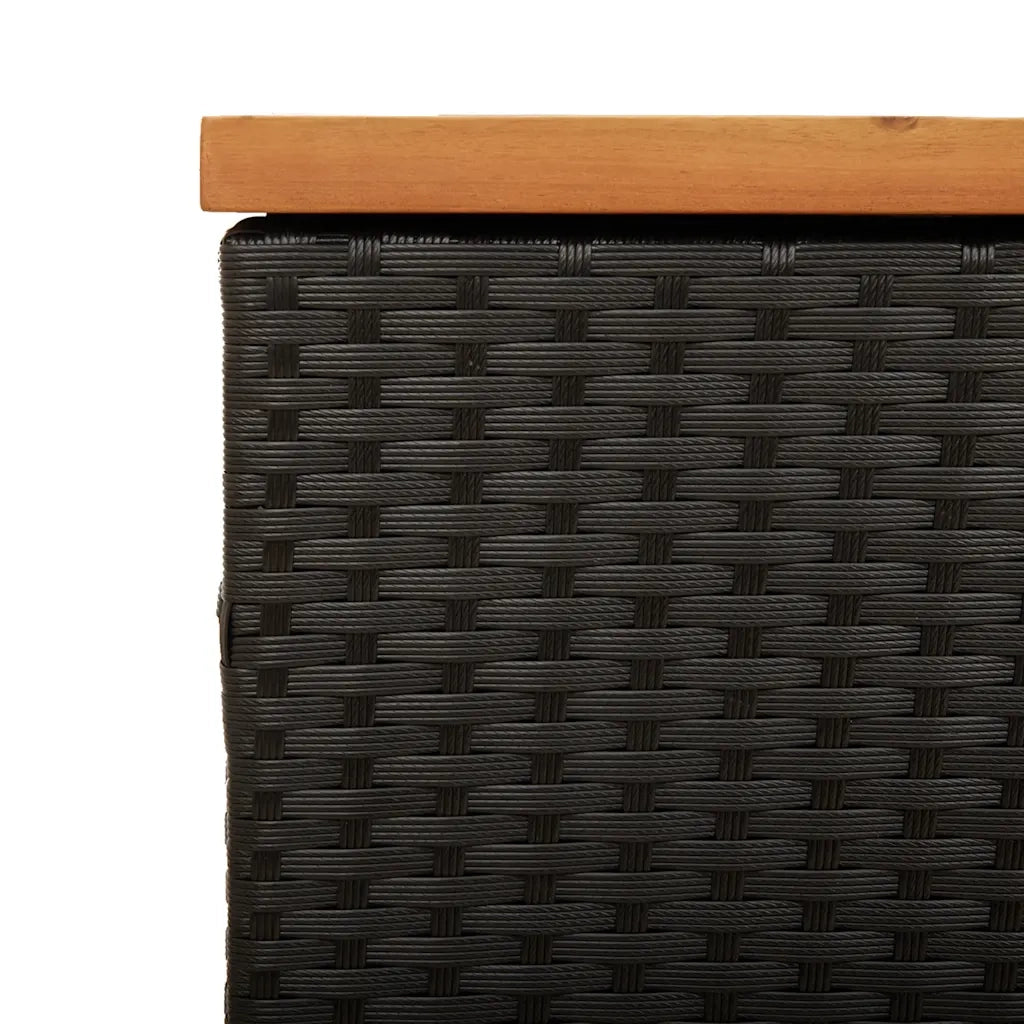 Contenitore Giardino Nero 220x50x54cm Polyrattan e Legno Acacia 365958