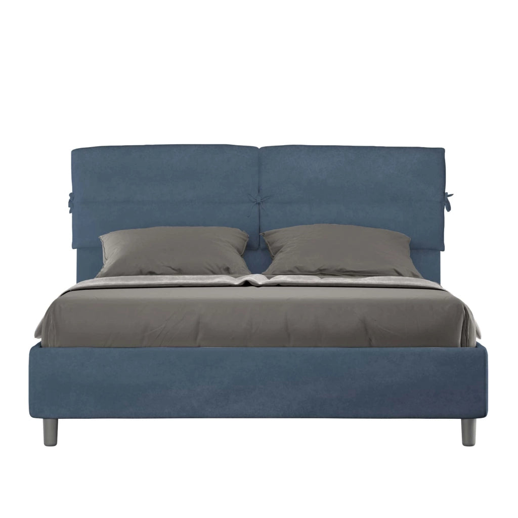 Letto matrimoniale senza rete imbottito 160x190 microfibra azzurro Nandy