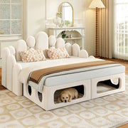 Letto imbottito modulare 180x200 cm in velluto beige con cuccia per animali