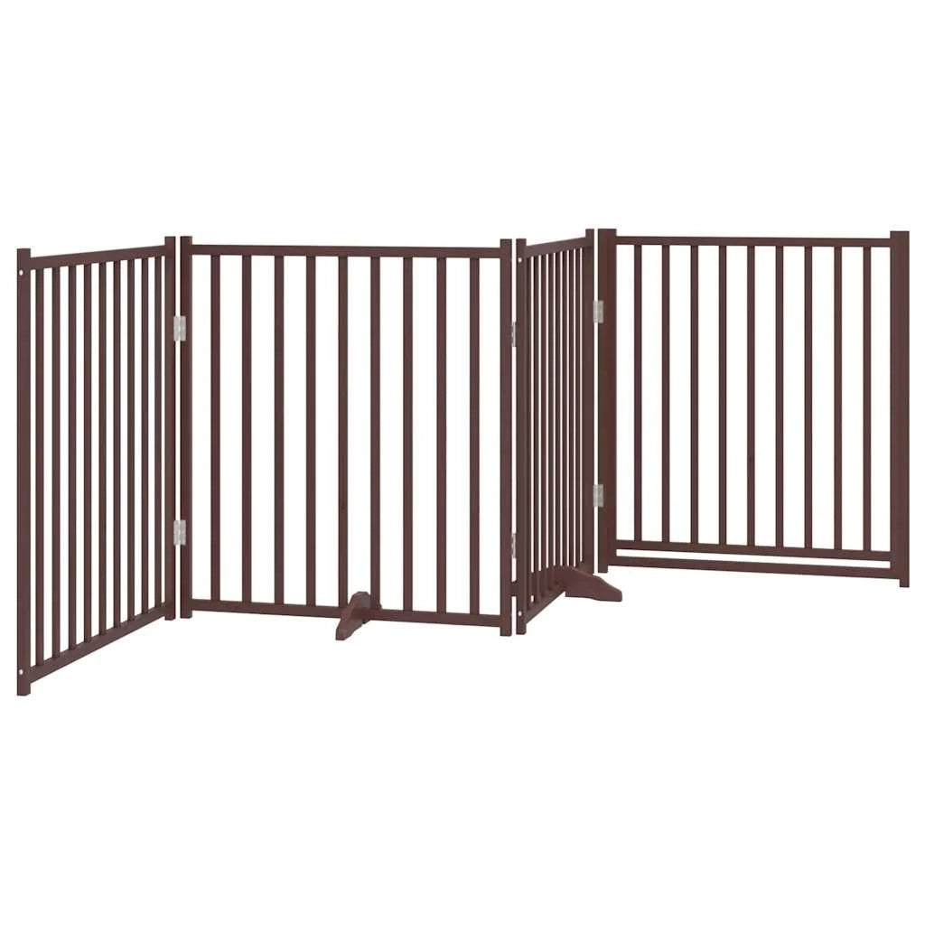 Cancelletto di sicurezza per cani con 4 pannelli in legno massello di abete marrone 02_0023312