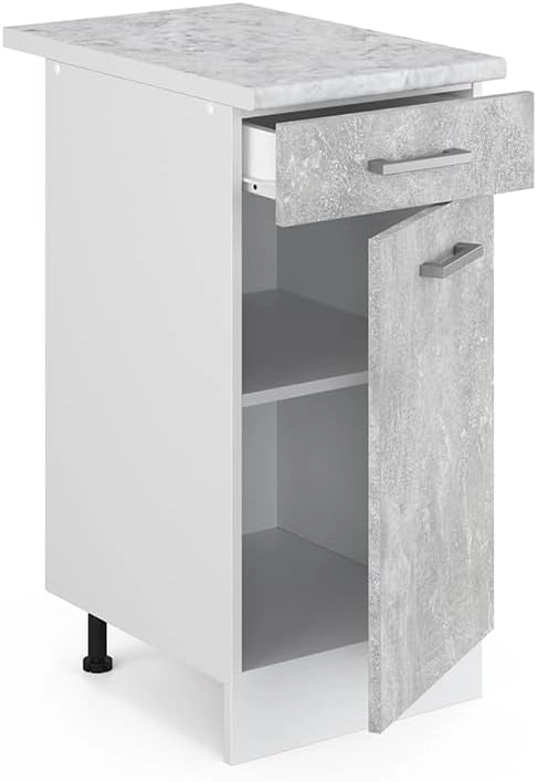 Mobiletto base per cucina R-Line, Calcestruzzo, 40 cm, PL Marmo, per la libera combinazione all'interno di sistemi cucina modulari