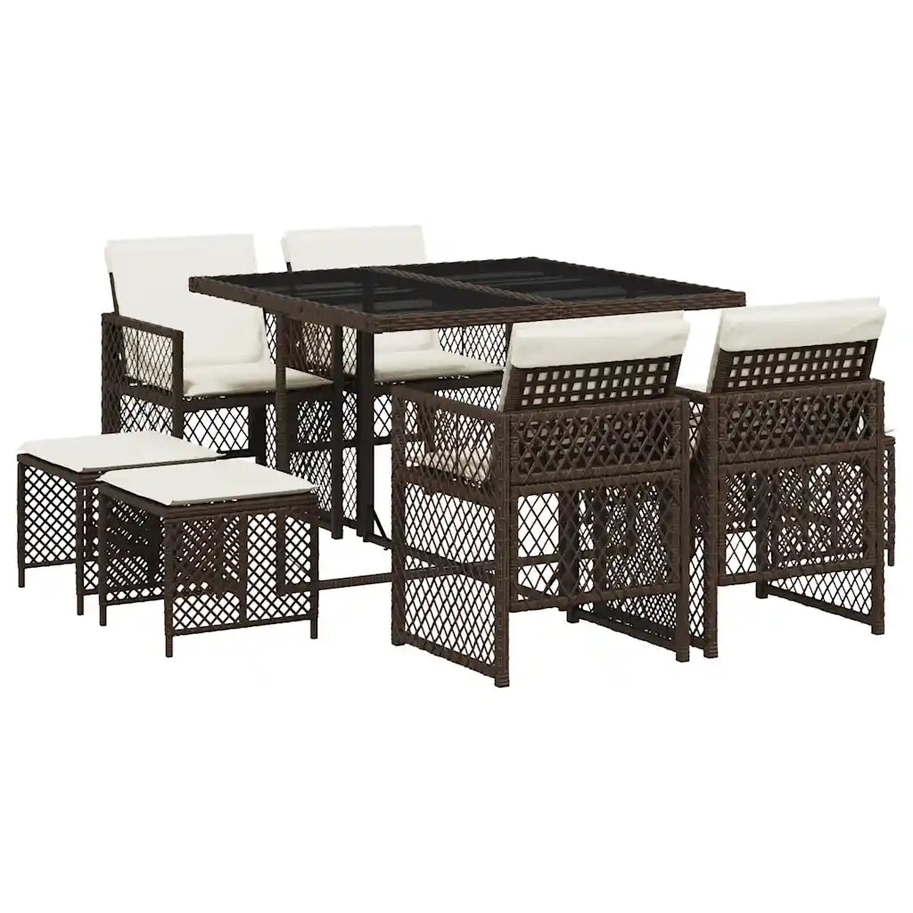 Set da Pranzo da Giardino 9pz con Cuscini Marrone in Polyrattan 3210777
