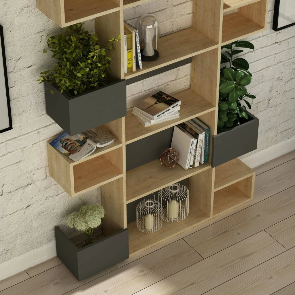 Libreria Artich, Scaffale da ufficio, Mobile portalibri, Biblioteca, 120x25h171 cm, Quercia e Antracite