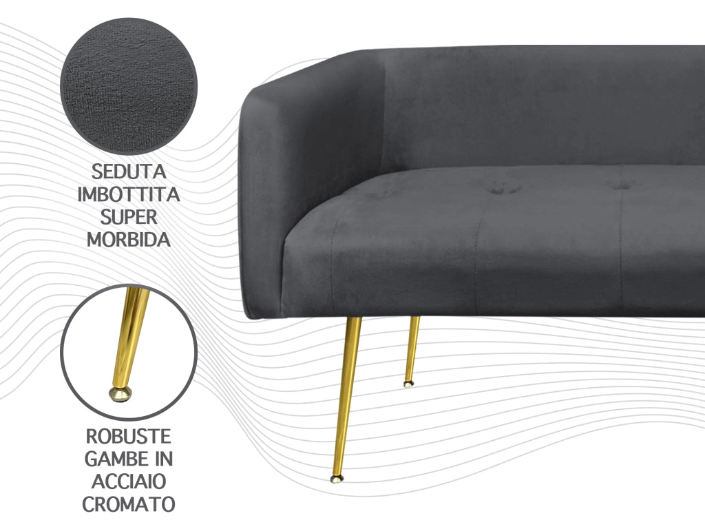 Divano Due Posti In Velluto Gambe In Acciaio Color Oro Divanetto 2 Persone 126x49x57 Cm Design Moderno Soggiorno Panca Pie Di Letto - Stone