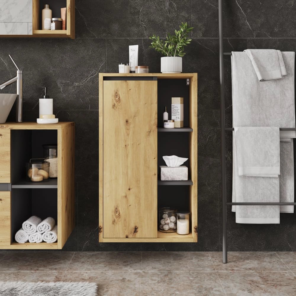 mobiletto bagno Viola, Artigiano/grigio, 50 x 86 cm con ripiani aperti