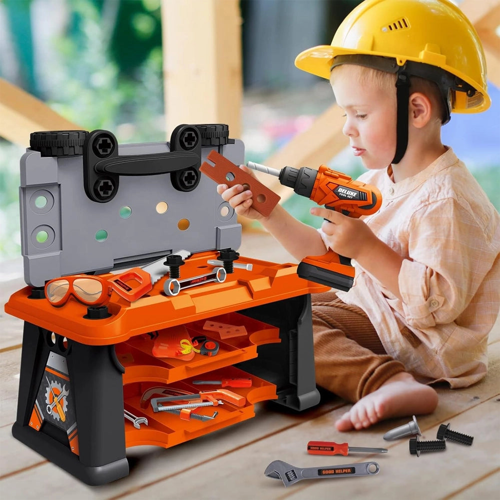 Banco Attrezzi per Bambini 2 in 1 65 Pz Valigetta Trapano Elettrico Idea Regalo