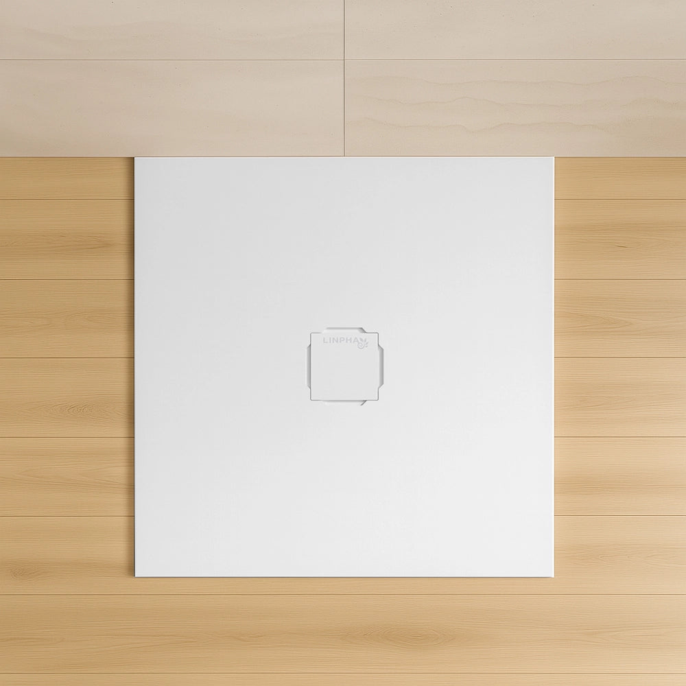Piatto doccia 100x100 in marmoresina bianco con griglia in acciaio inox Harmony