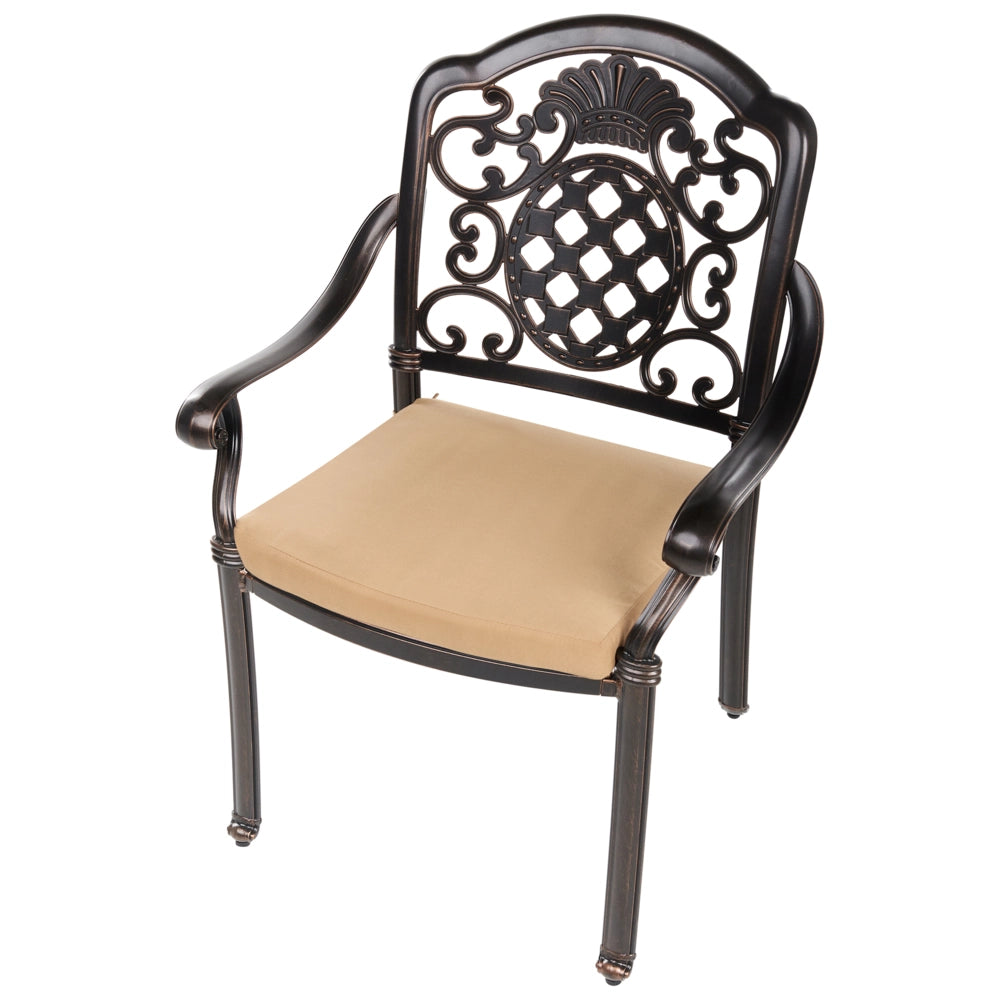 Set da pranzo da giardino Tavolo da esterno in alluminio marrone 4 sedie Cuscini di seduta in stile retrò