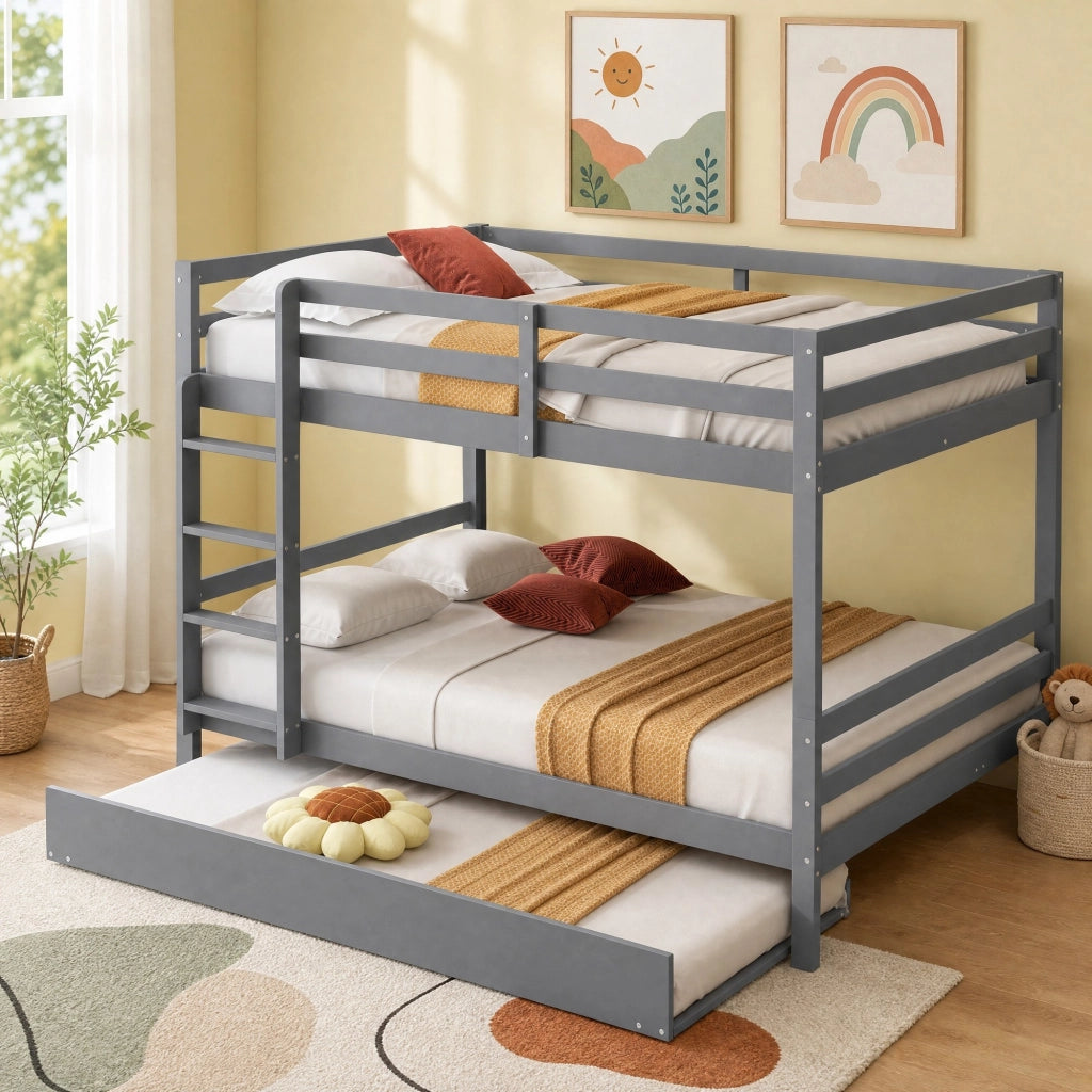 Letto a castello 140x200 cm con letto estraibile; scala; pino e MDF; grigio