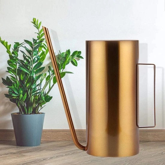 Giocatore d'acqua in acciaio inossidabile vintage con lungo scarico e manico per uso interno ed esterno, 1,5 litri, piccolo giocatore d'acqua per giardino con lungo scarico e manico per uso domestico, balcone, ufficio e bonsai.