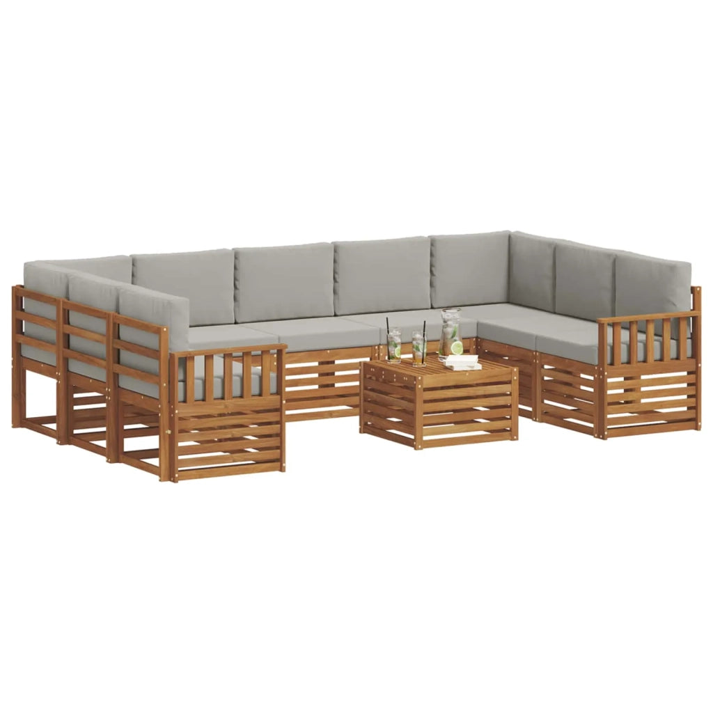 Set divani con cuscino 10 pcs Grigio Naturale e Chiaro