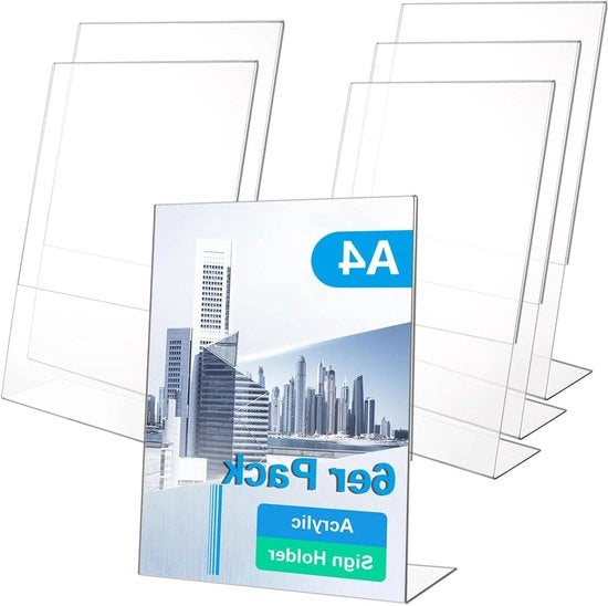 Supporti per tavolo A4 trasparenti con L standard per tavolo orizzontale e verticale per foto, ristoranti, caffè, uffici