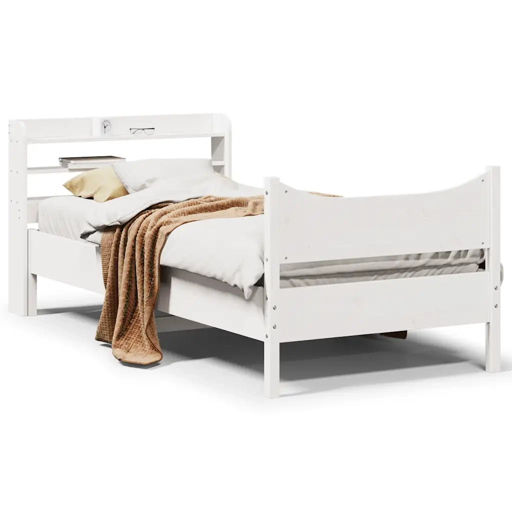 Letto singolo | Letto per adulti | Giroletto con Testiera Bianco 75x190 cm Legno Massello di Pino