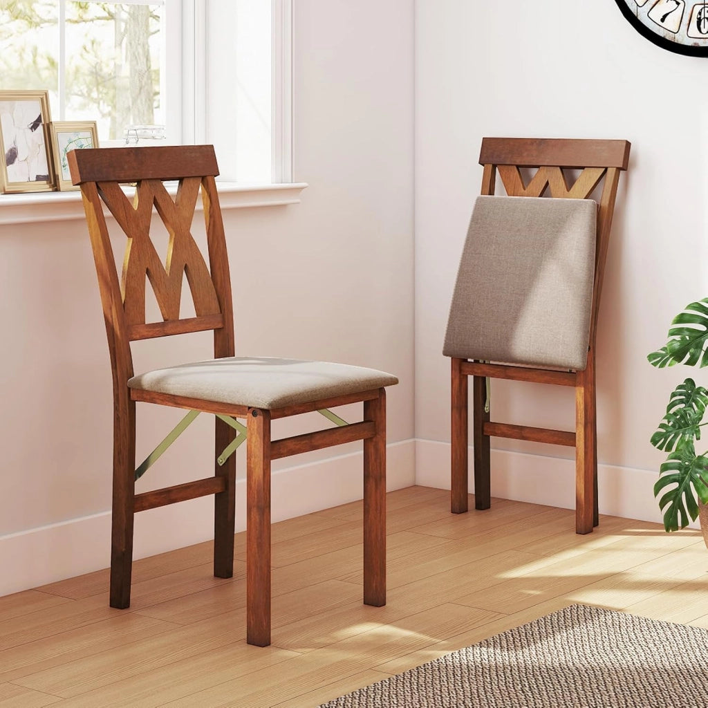Set di 2 Sedie Pieghevoli, Sedie Ergonomiche di Gomma Senza Braccioli con Struttura in Legno di Gomma, Seduta Pieghevole da Pranzo con Schienale Curvo per Ristorante, Portata 150 kg (Marrone)