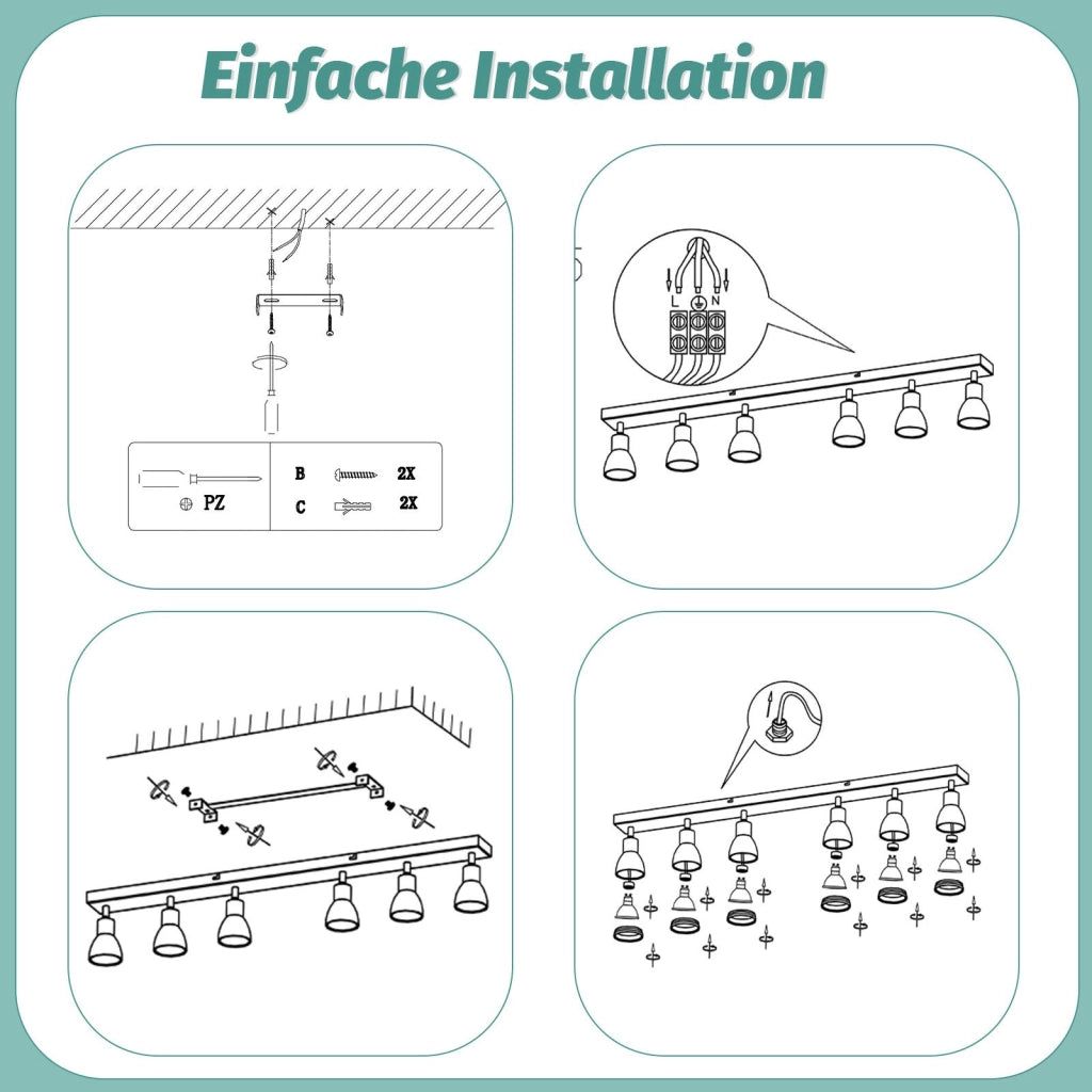 ZMH Faretto da soffitto neri 6 luci GU10 metallo orientabili per cucina ufficio soggiorno camera letto senza lampadina