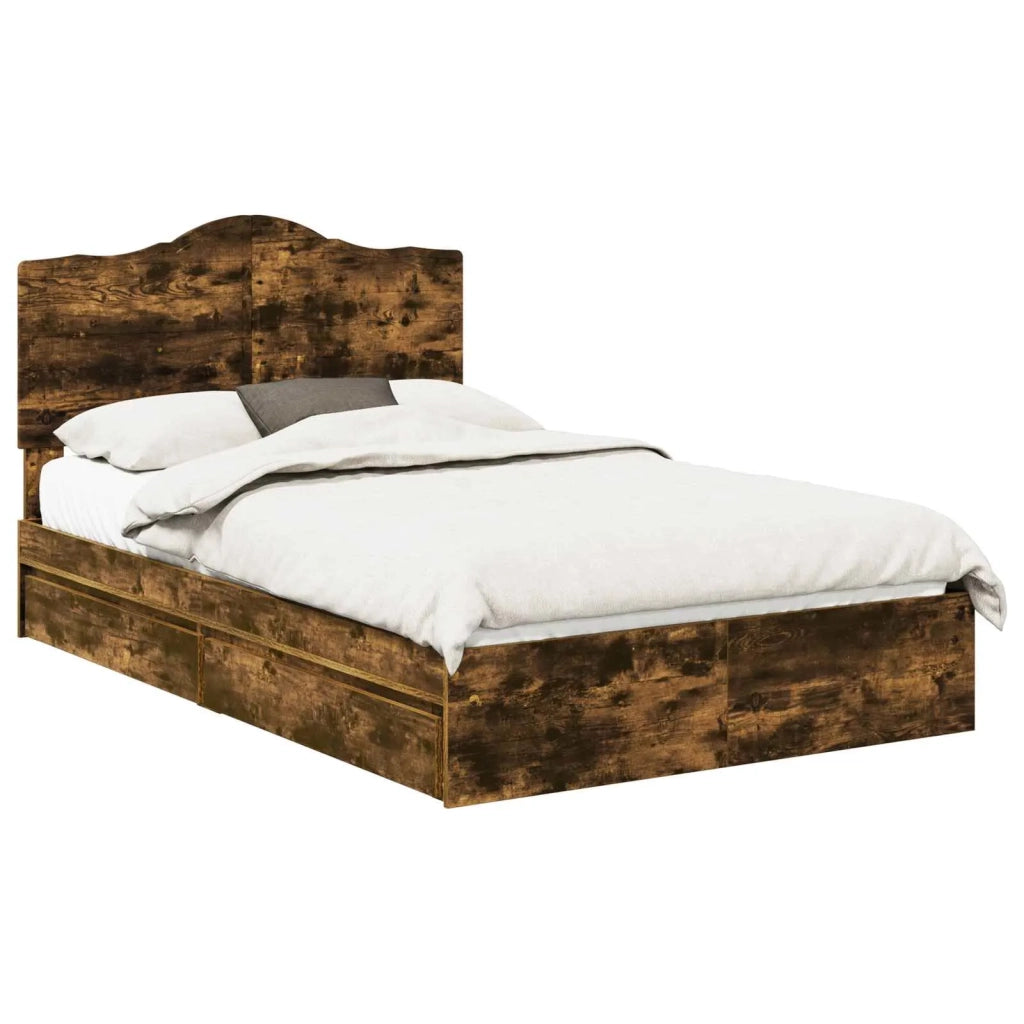 Letto con Contenitore con testiera Rovere fumé 135 x 190 cm