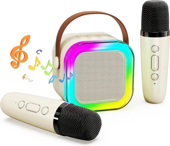 Set di karaoke - Macchina di karaoke portatile con Bluetooth, macchina di karaoke per bambini con 2 microfoni a radiofrequenza, effetti di voce e illuminazione a LED, regalo per bambini dai 3 ai 18 anni, ragazzi