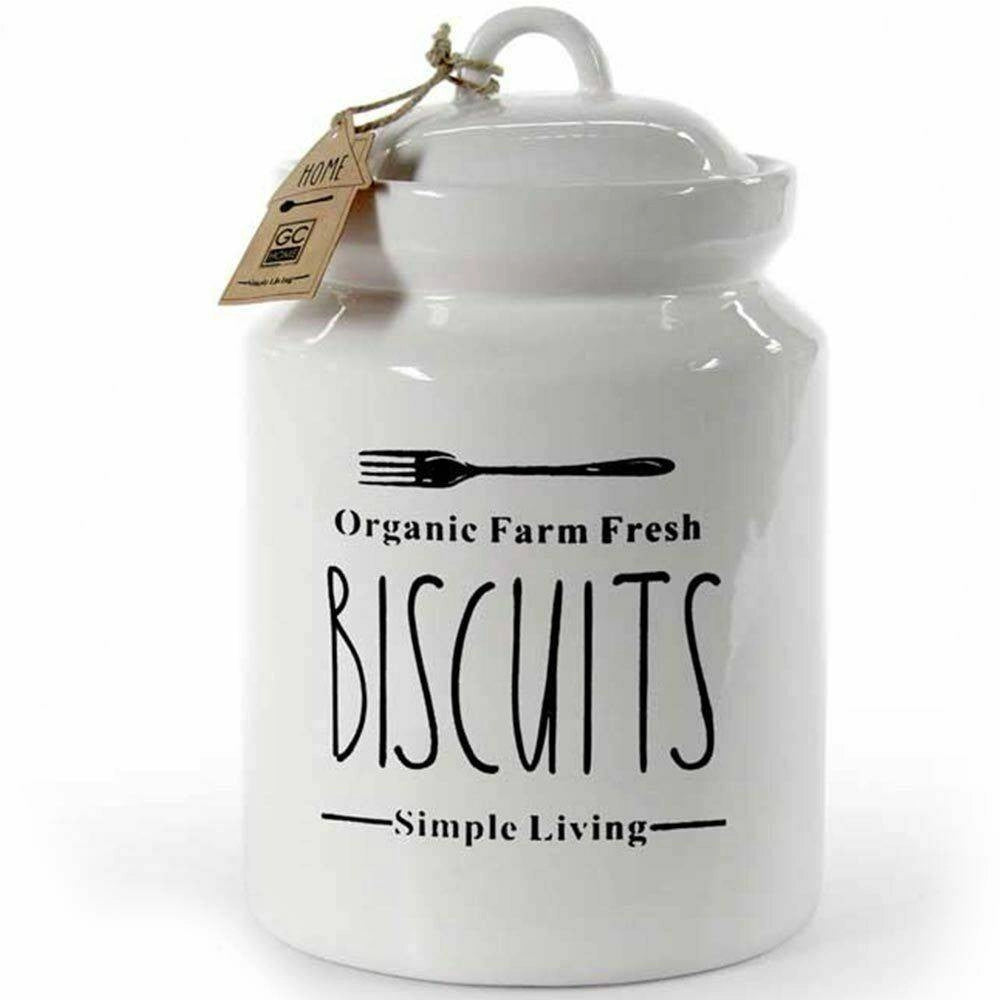Trade Shop - Biscottiera Barattolo Per Biscotti Muffin Dolci In Ceramica Bianca Con Scritte -