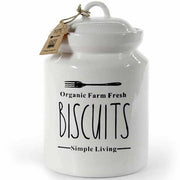 Trade Shop - Biscottiera Barattolo Per Biscotti Muffin Dolci In Ceramica Bianca Con Scritte -