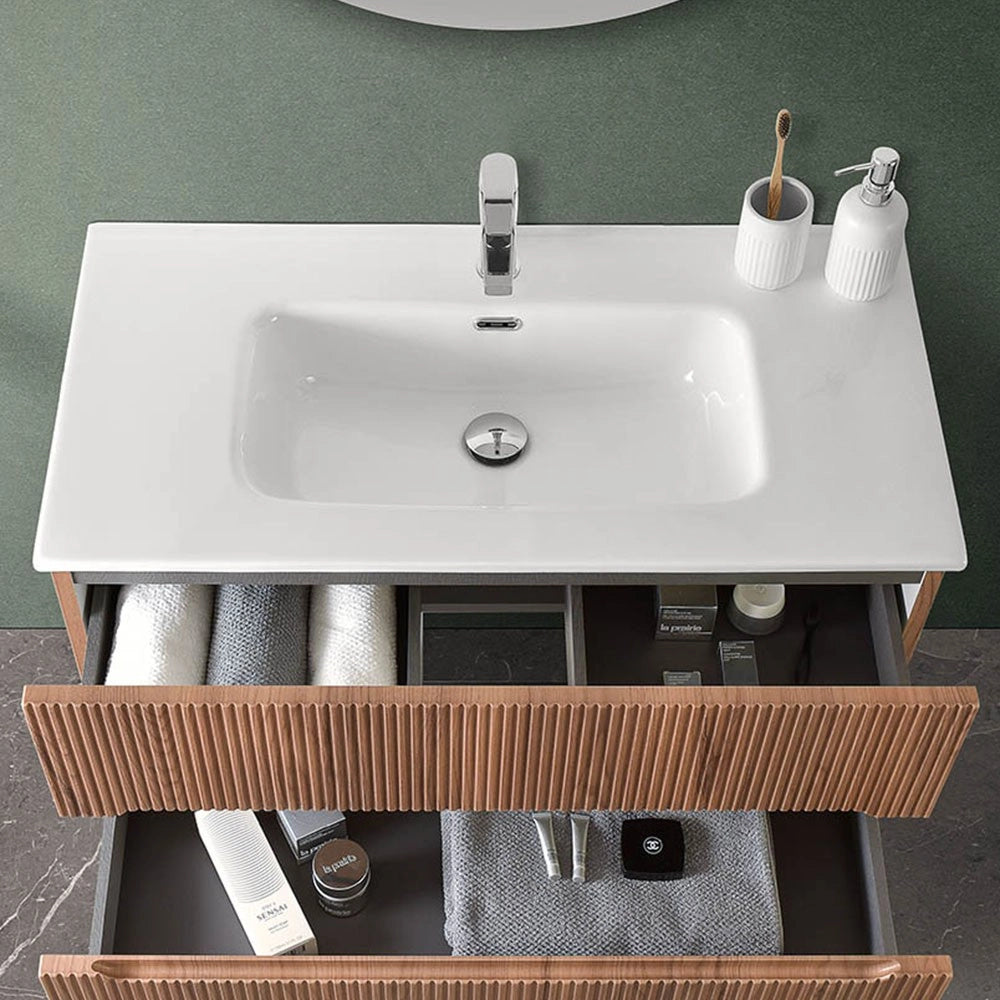 Lavabo da incasso 90x46 cm in ceramica bianco lucido