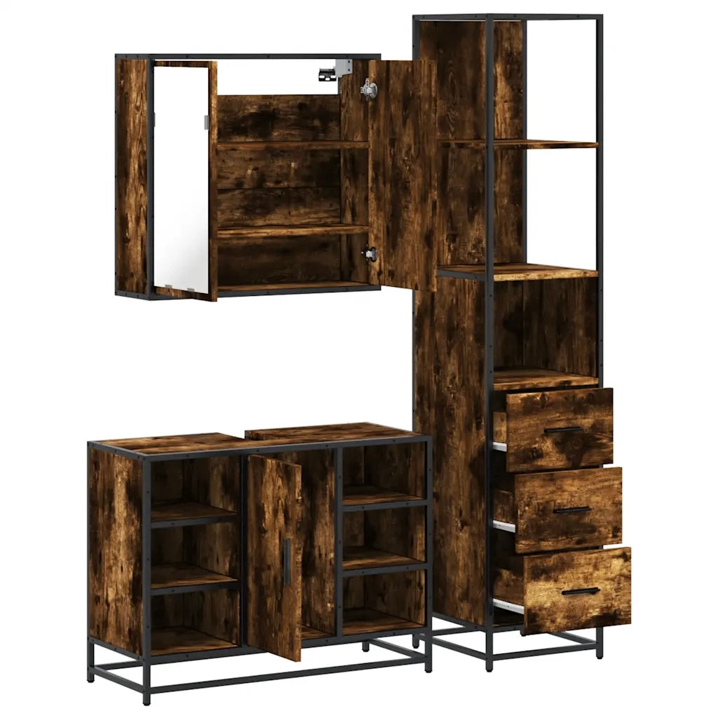 vidaXL Set Mobili da Bagno 3 pz Rovere Fumo in Legno Multistrato