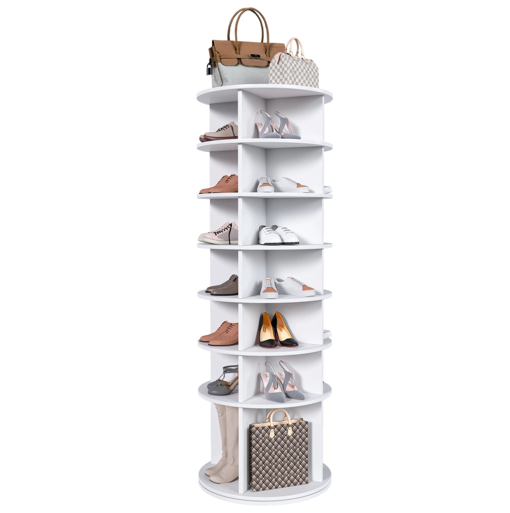 Scarpiera girevole 65x65x21.5 cm; 7 livelli 360°; in PVC bianco
