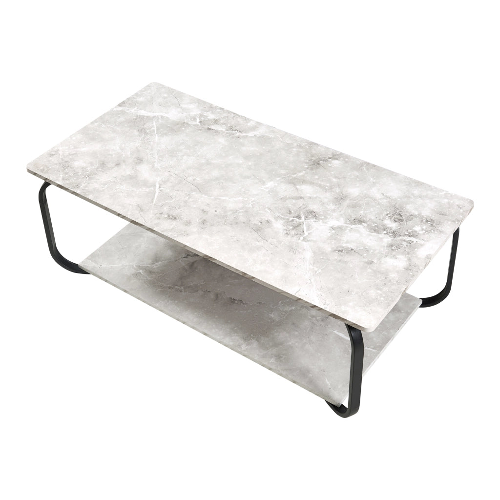 Tavolino Centrale da Salotto Kolta con Ripiano 120x60x43 cm - Effetto Marmo Bianco/Nero [en.casa]