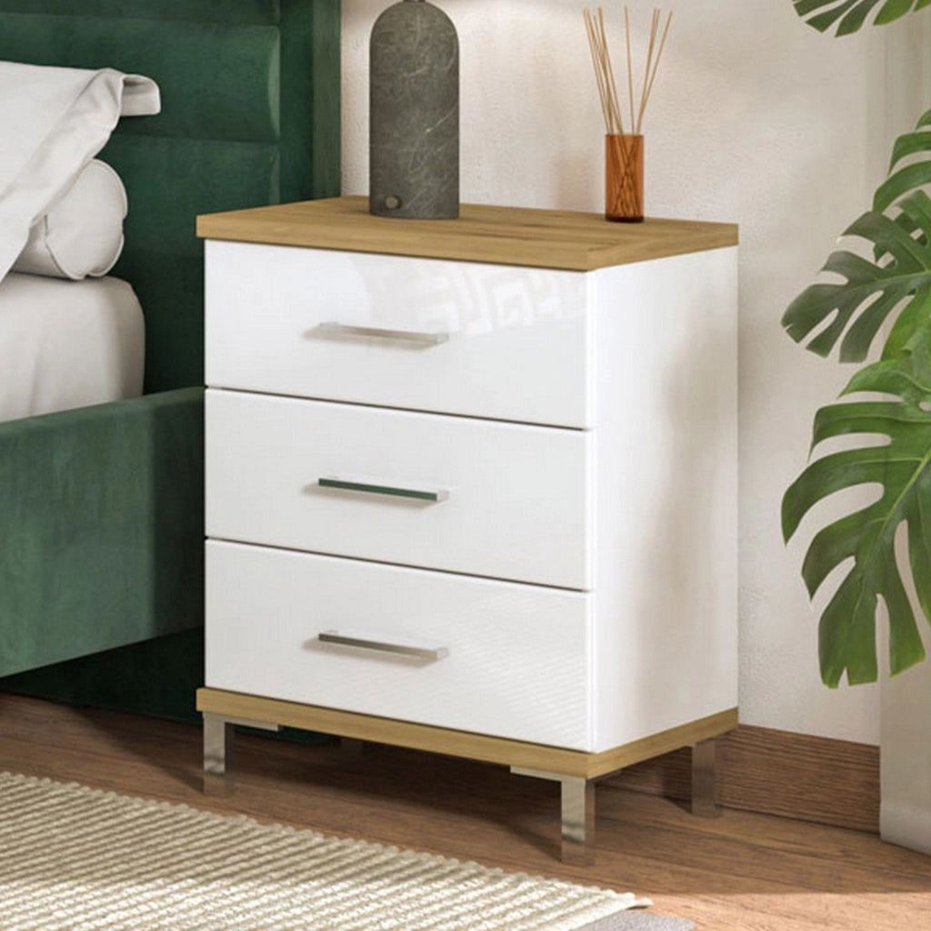 Savino, Comodino 3 Cassetti, 45x40x69h cm Bianco