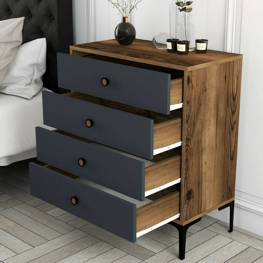 Cassettiera Molly, Settimino multiuso, Comò camera da letto, Mobile con cassetti, 76x40h91 cm, Noce e Antracite