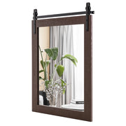 Specchio a parete farmhouse 76,5x56cm, Specchio a muro rettangolare con cornice in legno staffa in metallo Noce-Specchi da parete