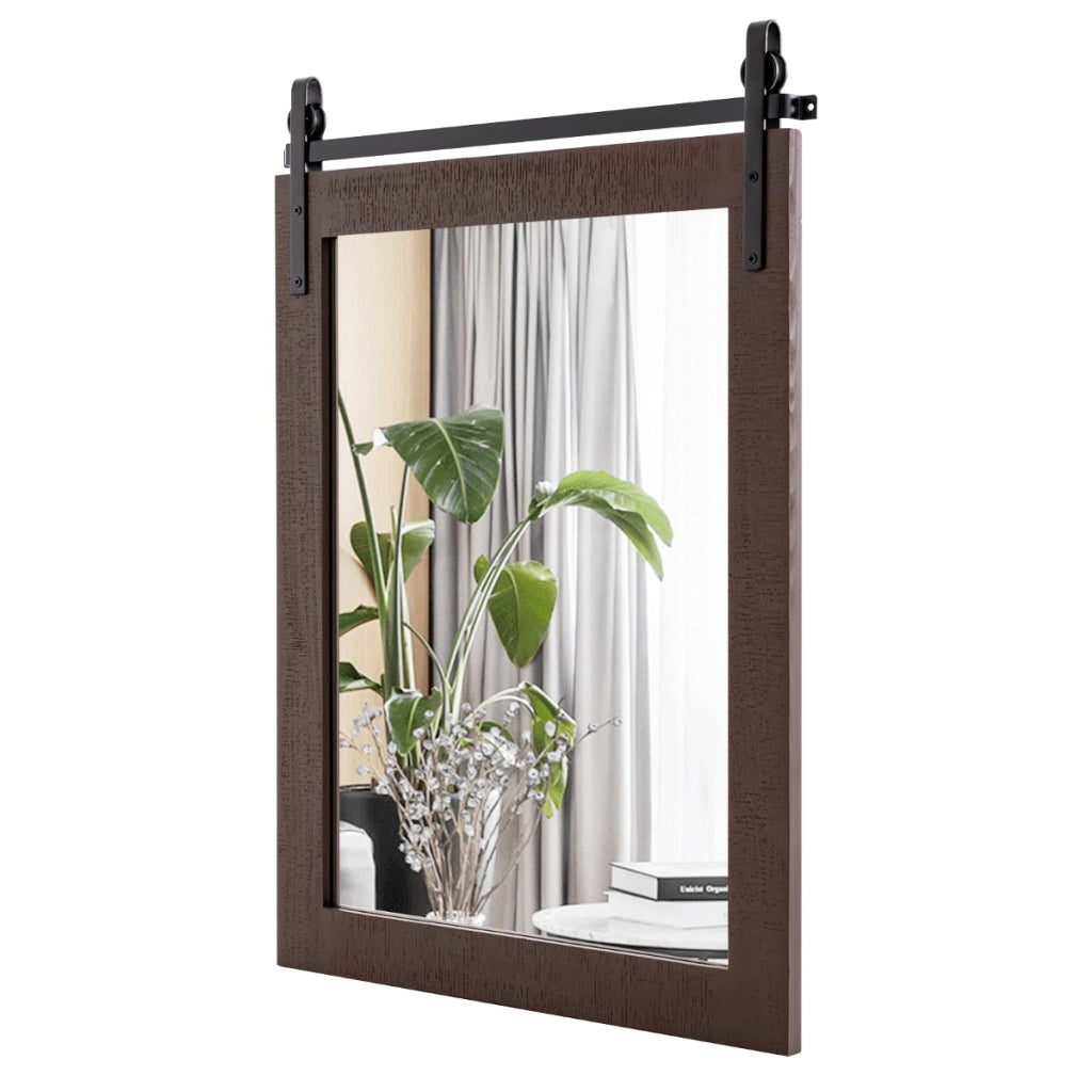 Specchio a parete farmhouse 76,5x56cm, Specchio a muro rettangolare con cornice in legno staffa in metallo Noce-Specchi da parete