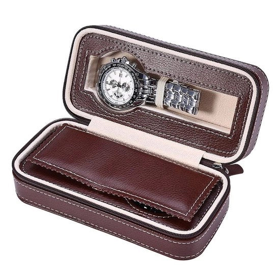 Ottimizzatore di orologio - 2 Compartimenti - Materiale PU - Impronte d'acqua - Materiale morbido impermeabile - Borsa di stoccaggio con chiusura a righello - Contenitore orologio
