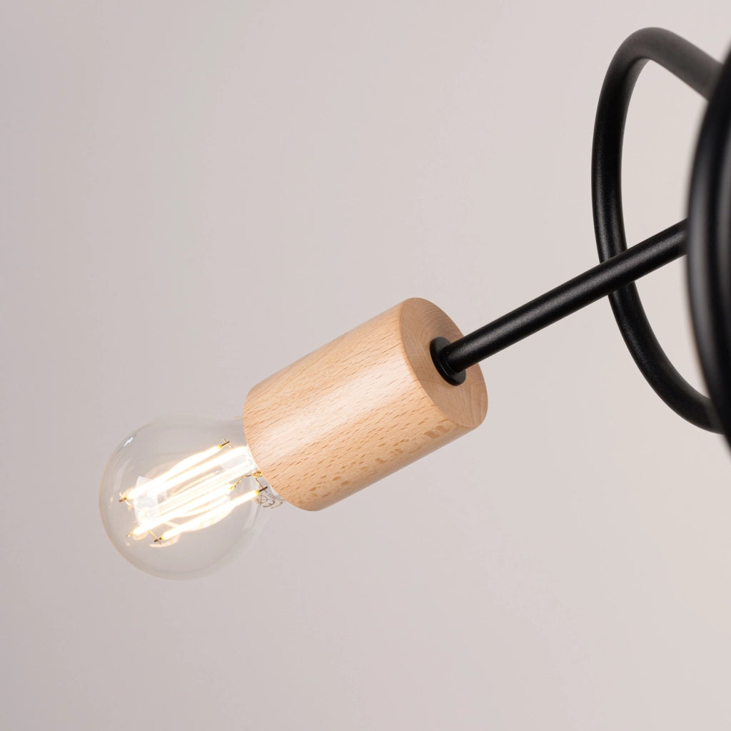 Plafoniera loft anello BRAZZA Pure Lume nera legno 3xE27